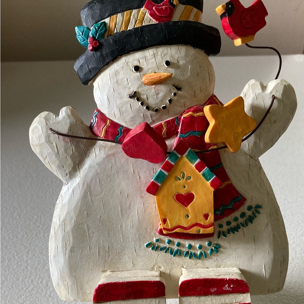 Snowman with String of Lights Christmas Winter Decoration Sits on Shelves